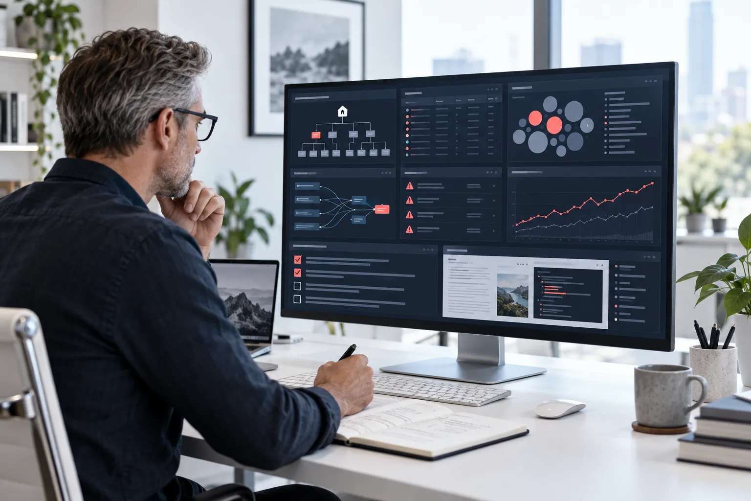 SEO strategist reviewing site architecture, search topics, technical issues, internal links, content evidence, and performance trends SEO strategist reviewing site architecture, search topics, technical issues, internal links, content evidence, and performance trends