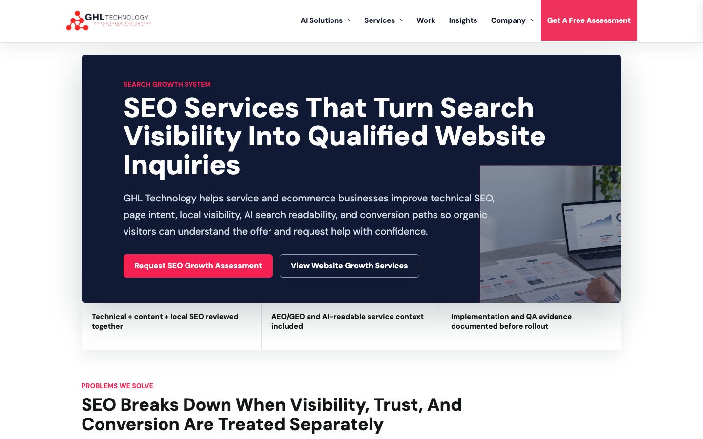GHL SEO service page after the October 2026 visual and evidence update