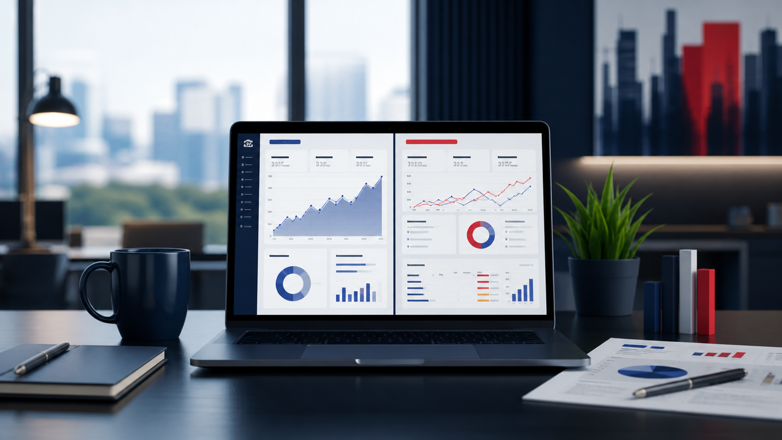 Analytics dashboard comparing SEO growth and PPC campaign performance for business lead generation